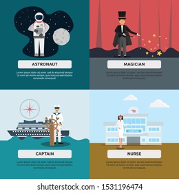Human profession. human profession illustration flat design for astronaut, magician, captain, nurse, and more.