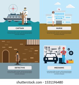 Human profession. human profession illustration flat design for captain, nurse, detective, mechanic, and more.