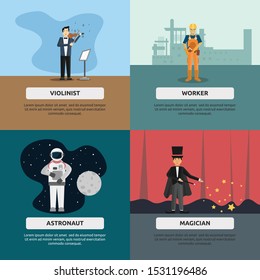 Human profession. human profession illustration flat design for violinist, worker, astronaut, magician, and more.