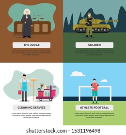 Human profession. human profession illustration flat design for the judge, soldier, cleaning service, athlete football, and more.