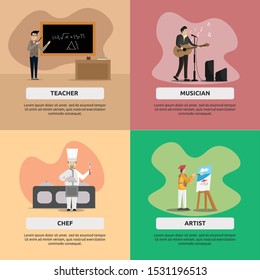 Human profession. human profession illustration flat design for teacher, musician, chef, artist, and more.