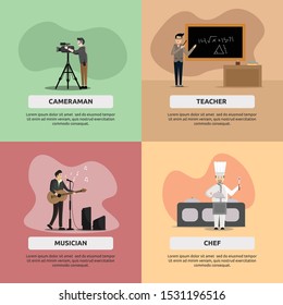 Human profession. human profession illustration flat design for cameraman, teacher, musician, chef, and more.