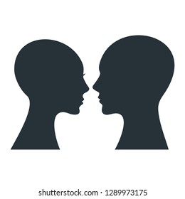 Human profile. Black silhouette of man and woman head. Flat cartoon illustration. Objects isolated on white background.