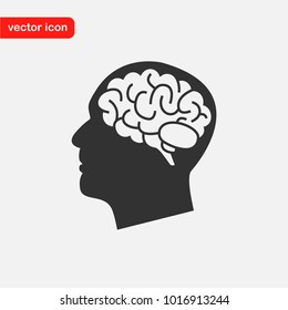 Human profile with brain vector icon. Idea symbol. Thinking concept in flat style for graphic design, Web site, UI. EPS
