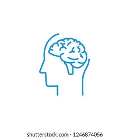 Human profile with brain vector icon. Idea symbol. Thinking concept in flat style for graphic design