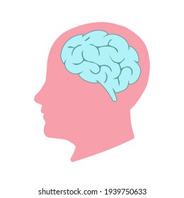 Human profile with the brain vector icon. The symbol of the idea. The concept of thinking in a flat style for graphic design, website.