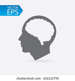 Human Profile With Brain Vector Icon. Idea Symbol. Thinking Concept In Flat Style For Graphic Design, Web Site, UI. EPS