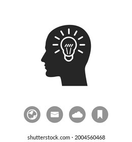 Human profile with bulb vector icon. Idea symbol.