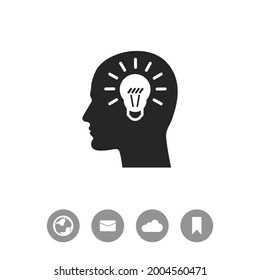 Human profile with bulb vector icon. Idea symbol.
