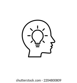 Human profile with bulb vector icon. Idea symbol. Thinking concept in flat style for graphic design, Web site,