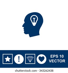 Human profile with bulb vector icon. Idea symbol.