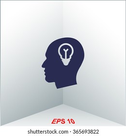 Human profile with bulb vector icon. Idea symbol.