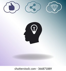 Human profile with bulb vector icon. Idea symbol.