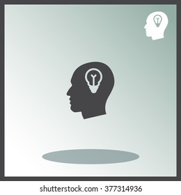 Human profile with bulb vector icon. Idea symbol.