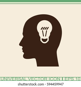Human profile with bulb vector icon. Idea symbol.