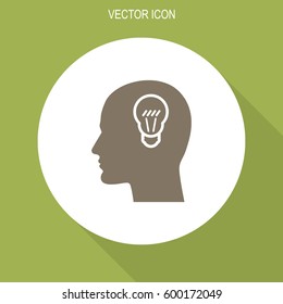 Human profile with bulb vector icon. Idea symbol.