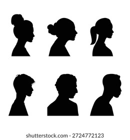 Perfil humano, caras diversas mirando de reojo. Siluetas del perfil de la cabeza, cabezas de la gente del sistema del Vector. eps10