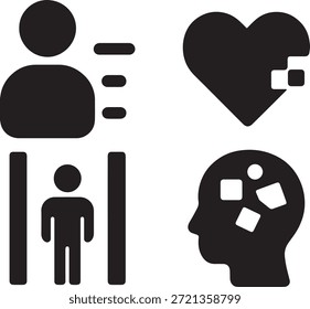Menschliches Profil und Symbolsatz für Emotionen, die Benutzerprofile, emotionale Gesundheit, Psychologie und soziale Interaktionskonzepte darstellen.