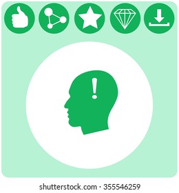 Human profile with exclamation mark vector icon.