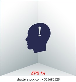 Human profile with exclamation mark vector icon.