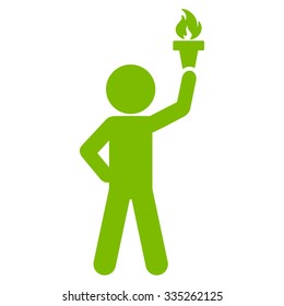 Human Profile With Freedom Torch vector icon. Style is flat symbol, eco green color, rounded angles, white background.