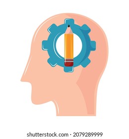 human profile and gear with pencil innovation