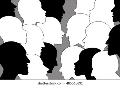 Human profile head in dialogue. Black and white silhouettes.