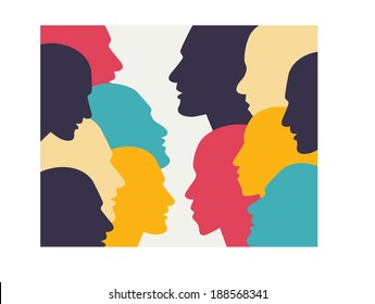 Human profile head in dialogue. Simply flat design. Vector illustration.