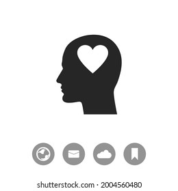 Human profile with heart vector icon.