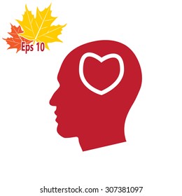 Human profile with heart vector icon