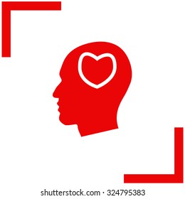Human profile with heart vector icon.
