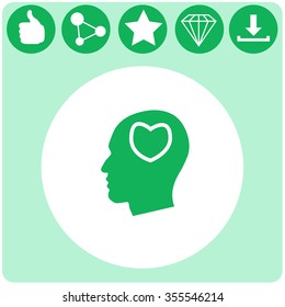 Human profile with heart vector icon.