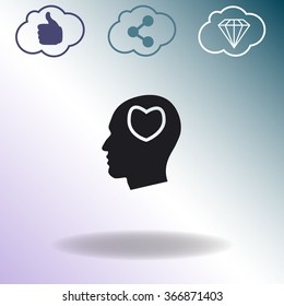 Human profile with heart vector icon.
