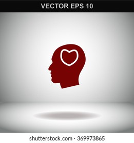 Human profile with heart vector icon.