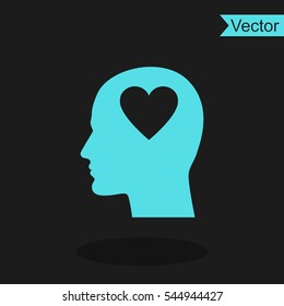 Human profile with heart vector icon.