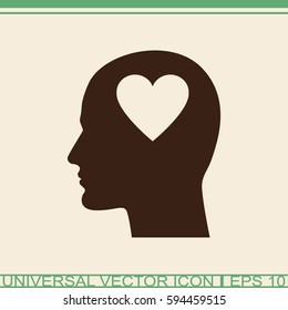 Human profile with heart vector icon.