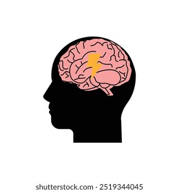 Icono de perfil humano con cerebro y trueno