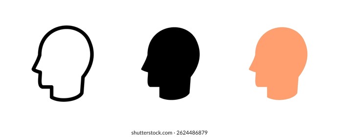 Human profile icon. Side view of a male head silhouette vector illustration. User identity and personal profile symbol. Used in avatar, character and psychology contexts sign. Human face pictogram.
