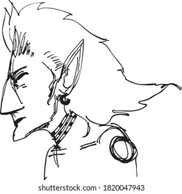human profile, line illustration, face black and white, vector clipart
