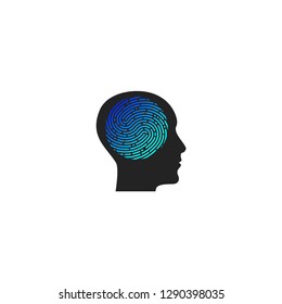 Human profile with maze in head icon, identification logo element, recognition, brain scanning. Vector illustration