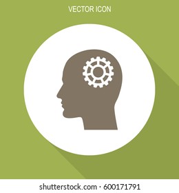 Human profile with mechanism vector icon.