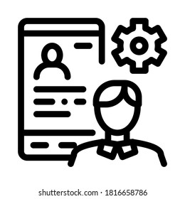 perfil humano en el vector de iconos de la pantalla del teléfono. perfil humano en la señal de pantalla del teléfono. ilustración de símbolo de contorno aislado