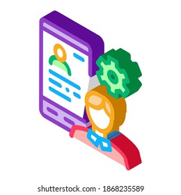 perfil humano en el vector de iconos de la pantalla del teléfono. perfil humano isométrico en la señal de la pantalla del teléfono. ilustración de símbolo aislado de color