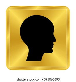 human profile picture - black vector icon;  gold button