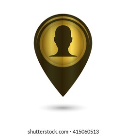 human profile picture - black vector icon;  golden map pointer