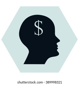 human profile picture with Dollars sign icon. USD currency symbol. Money label