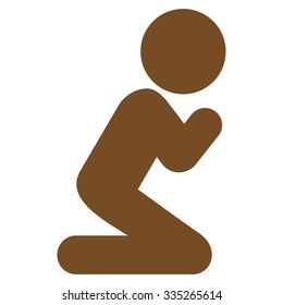 Human Profile Pray vector icon. Style is flat symbol, brown color, rounded angles, white background.