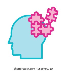 human profile with puzzle pieces line and fill style icon vector illustration design