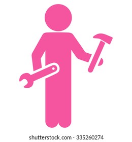 Human Profile Serviceman vector icon. Style is flat symbol, pink color, rounded angles, white background.