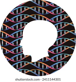 Human profile silhouette and double helix structure pattern